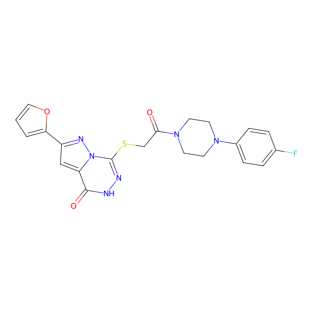7-({2-[4-(4-fluorophenyl)piperazin-1-yl]-2-oxoethyl}thio)-2-(2-furyl)pyrazolo[1,5-d][1,2,4]triazin-4(5H)-one molecular structure, CAS 1223935-45-2