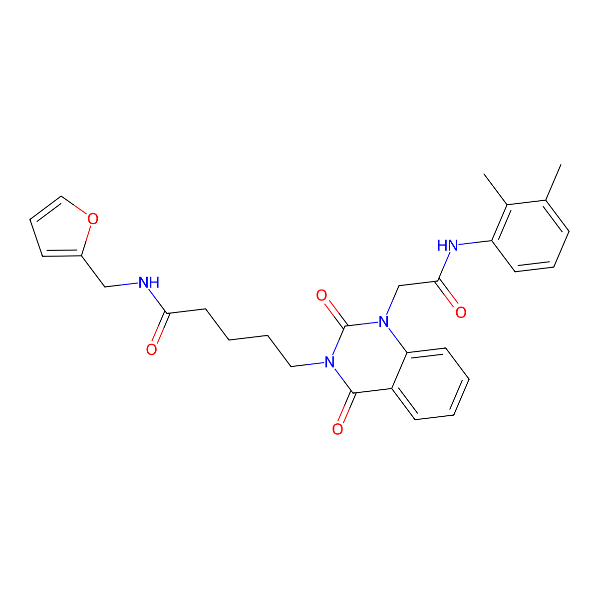 5-(1-(2-((2,3-dimethylphenyl)amino)-2-oxoethyl)-2,4-dioxo-1,2-dihydroquinazolin-3(4H)-yl)-N-(furan-2-ylmethyl)pentanamide molecular structure, CAS 1223937-44-7