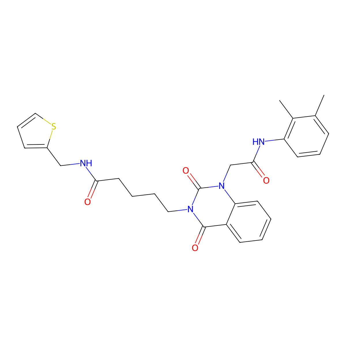 5-(1-(2-((2,3-dimethylphenyl)amino)-2-oxoethyl)-2,4-dioxo-1,2-dihydroquinazolin-3(4H)-yl)-N-(thiophen-2-ylmethyl)pentanamide molecular structure, CAS 1223937-78-7