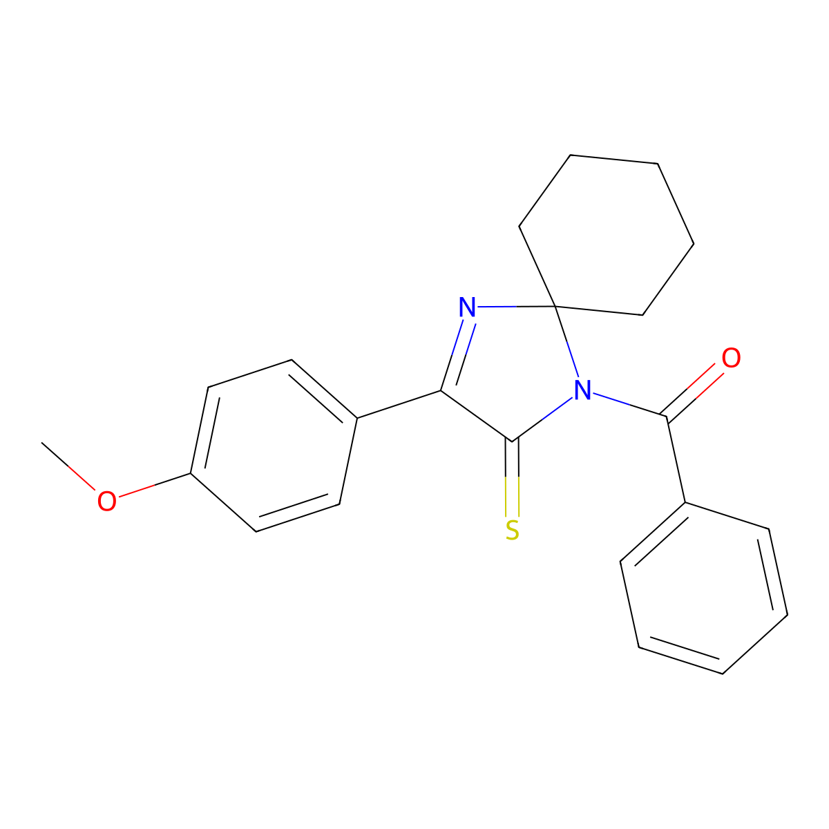 1-Benzoyl-3-(4-methoxyphenyl)-1,4-diazaspiro[4.5]dec-3-ene-2-thione molecular structure, CAS 1223937-90-3