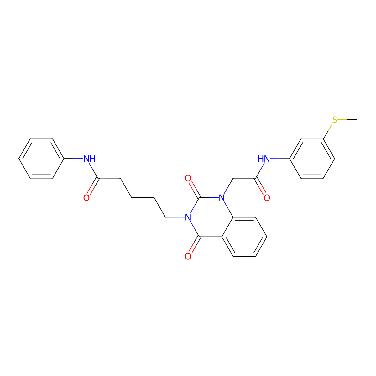 5-(1-(2-((3-(methylthio)phenyl)amino)-2-oxoethyl)-2,4-dioxo-1,2-dihydroquinazolin-3(4H)-yl)-N-phenylpentanamide molecular structure, CAS 1223938-06-4