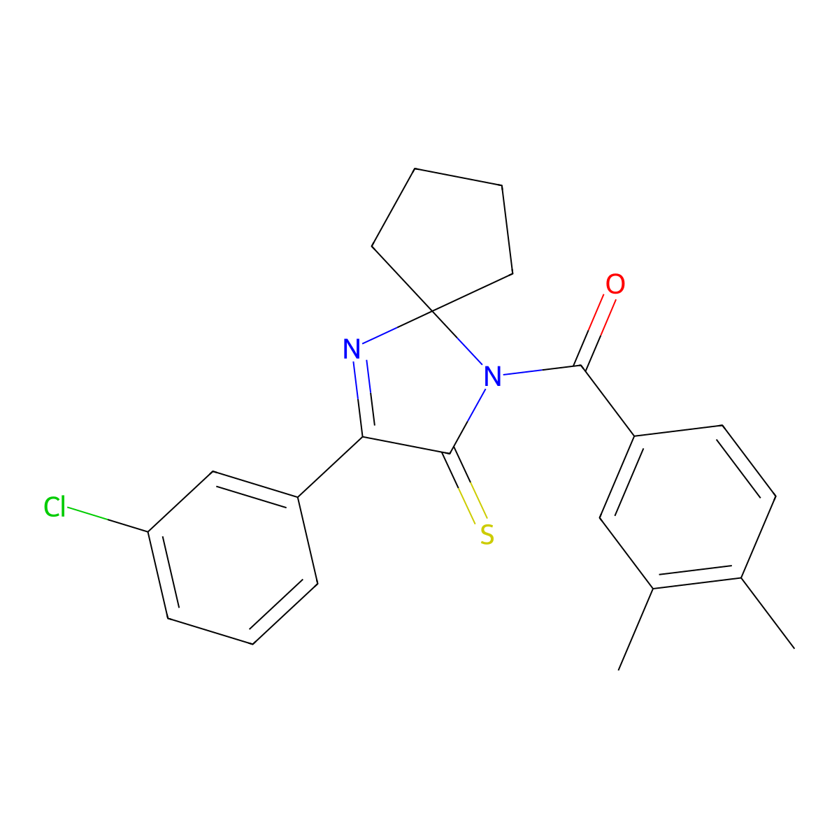 3-(3-Chlorophenyl)-1-(3,4-dimethylbenzoyl)-1,4-diazaspiro[4.4]non-3-ene-2-thione molecular structure, CAS 1223938-11-1