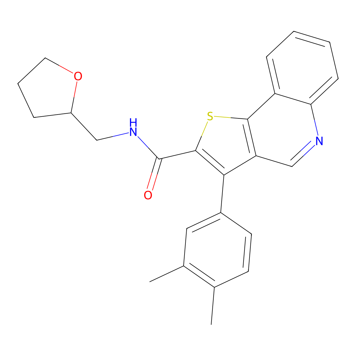 3-(3,4-dimethylphenyl)-N-((tetrahydrofuran-2-yl)methyl)thieno[3,2-c]quinoline-2-carboxamide molecular structure, CAS 1223938-97-3