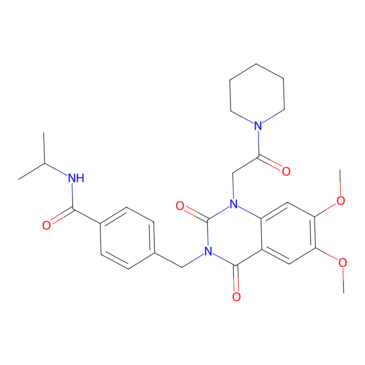 4-({6,7-dimethoxy-2,4-dioxo-1-[2-oxo-2-(piperidin-1-yl)ethyl]-1,2,3,4-tetrahydroquinazolin-3-yl}methyl)-N-(propan-2-yl)benzamide molecular structure, CAS 1223939-11-4