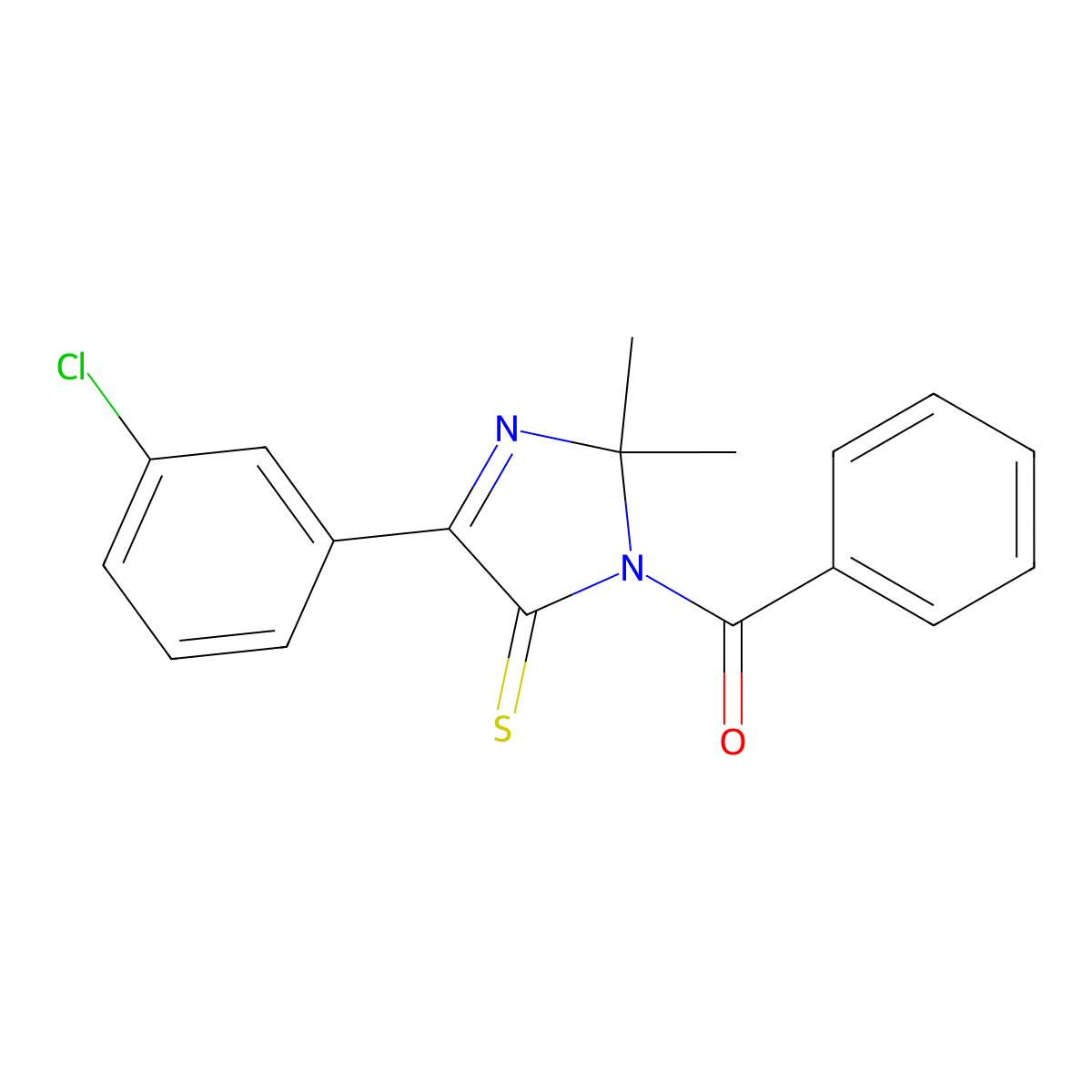 1-benzoyl-4-(3-chlorophenyl)-2,2-dimethyl-2,5-dihydro-1H-imidazole-5-thione molecular structure, CAS 1223939-20-5