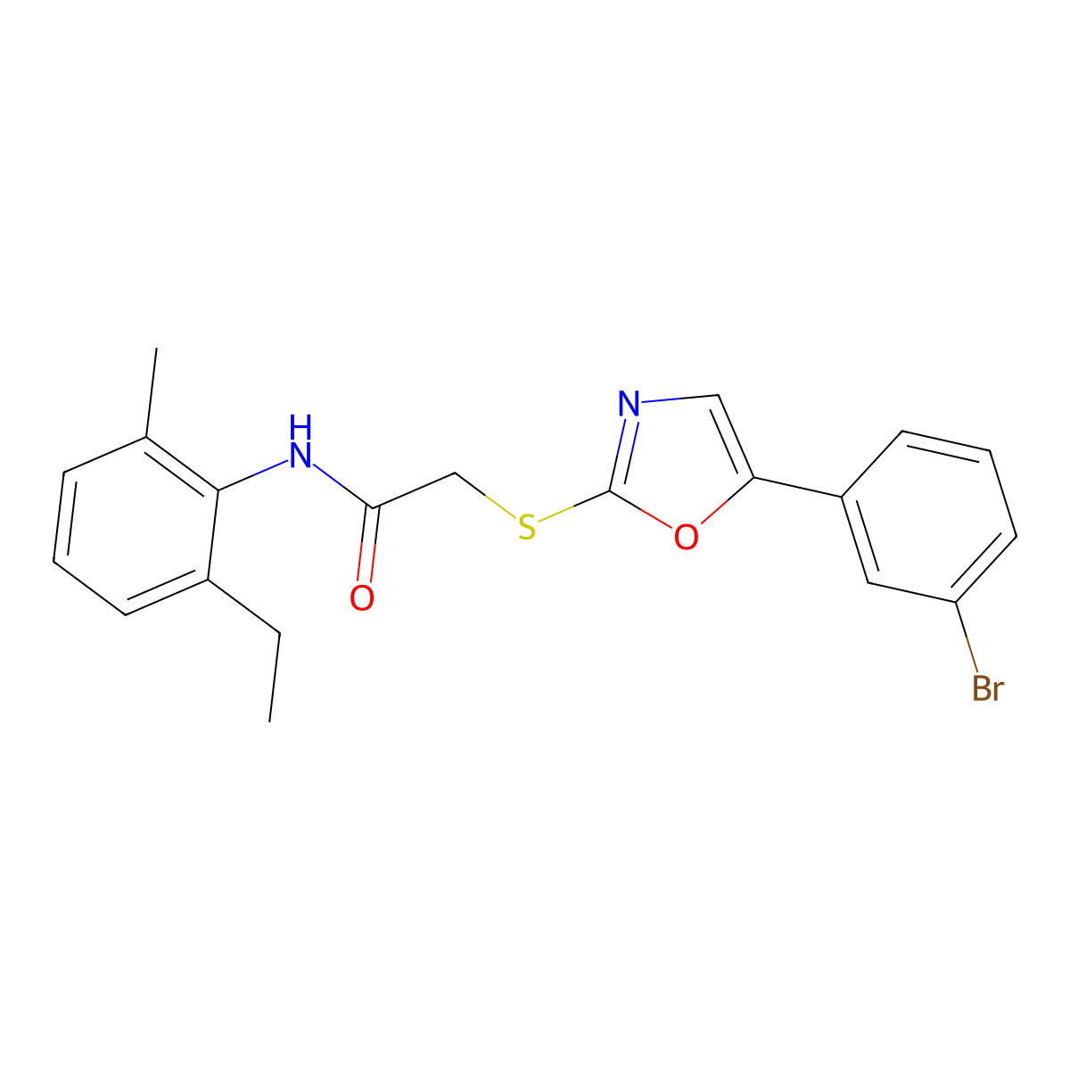 2-((5-(3-bromophenyl)oxazol-2-yl)thio)-N-(2-ethyl-6-methylphenyl)acetamide molecular structure, CAS 1223939-46-5
