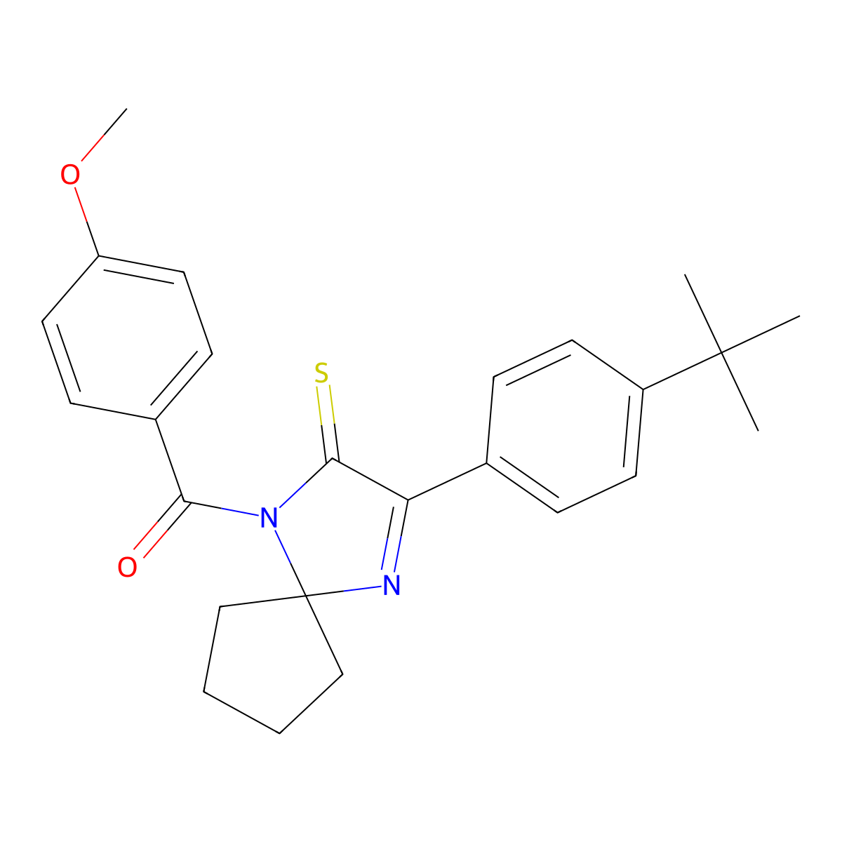 3-(4-Tert-butylphenyl)-1-(4-methoxybenzoyl)-1,4-diazaspiro[4.4]non-3-ene-2-thione molecular structure, CAS 1223939-54-5