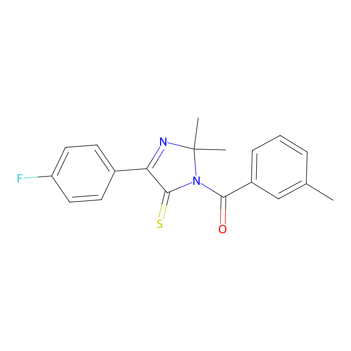 4-(4-fluorophenyl)-2,2-dimethyl-1-(3-methylbenzoyl)-2,5-dihydro-1H-imidazole-5-thione molecular structure, CAS 1223939-80-7