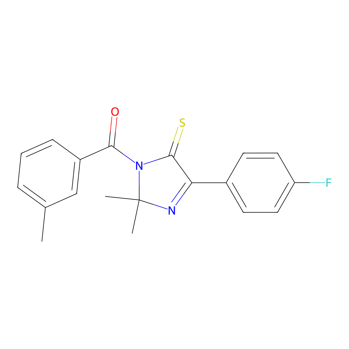 4-(4-fluorophenyl)-2,2-dimethyl-1-(3-methylbenzoyl)-2,5-dihydro-1H-imidazole-5-thione molecular structure, CAS 1223939-80-7
