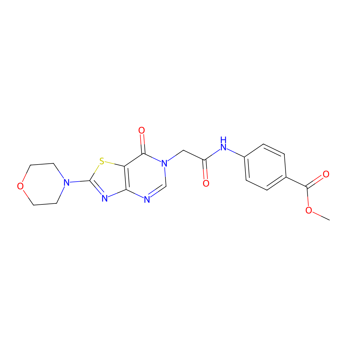 methyl 4-(2-(2-morpholino-7-oxothiazolo[4,5-d]pyrimidin-6(7H)-yl)acetamido)benzoate molecular structure, CAS 1223941-79-4