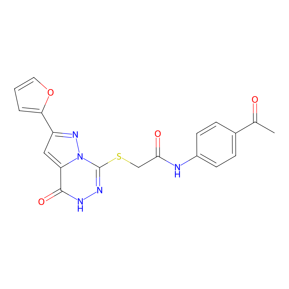 N-(4-Acetylphenyl)-2-{[2-(furan-2-YL)-4-oxo-4H,5H-pyrazolo[1,5-D][1,2,4]triazin-7-YL]sulfanyl}acetamide molecular structure, CAS 1223943-23-4