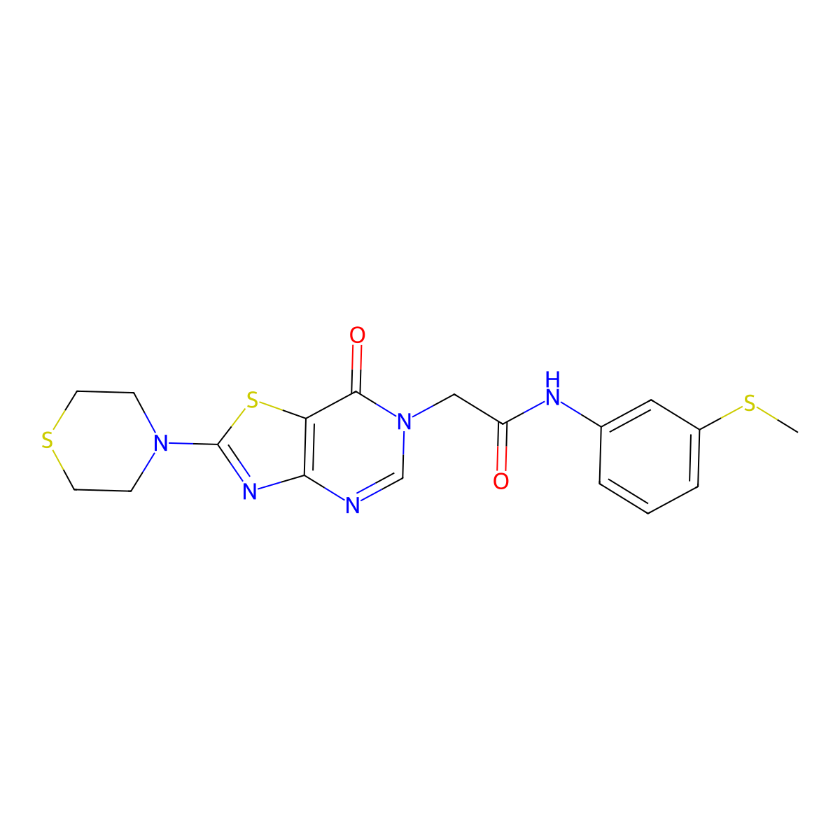 N-(3-(methylthio)phenyl)-2-(7-oxo-2-thiomorpholinothiazolo[4,5-d]pyrimidin-6(7H)-yl)acetamide molecular structure, CAS 1223943-30-3