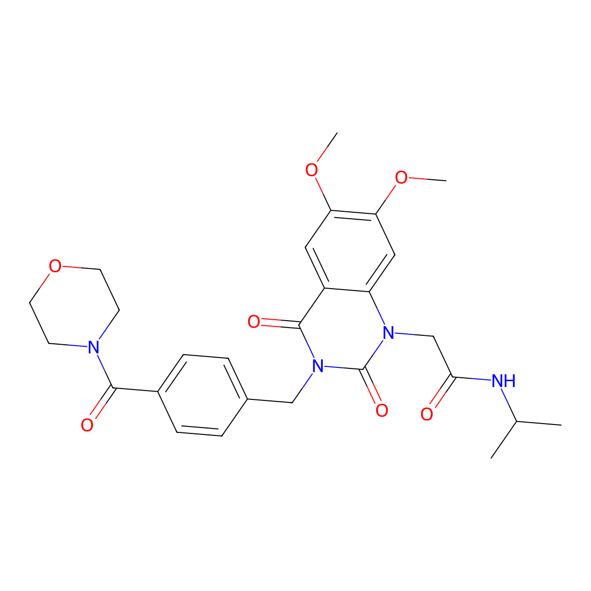 2-(6,7-dimethoxy-3-(4-(morpholine-4-carbonyl)benzyl)-2,4-dioxo-3,4-dihydroquinazolin-1(2H)-yl)-N-isopropylacetamide molecular structure, CAS 1223944-05-5
