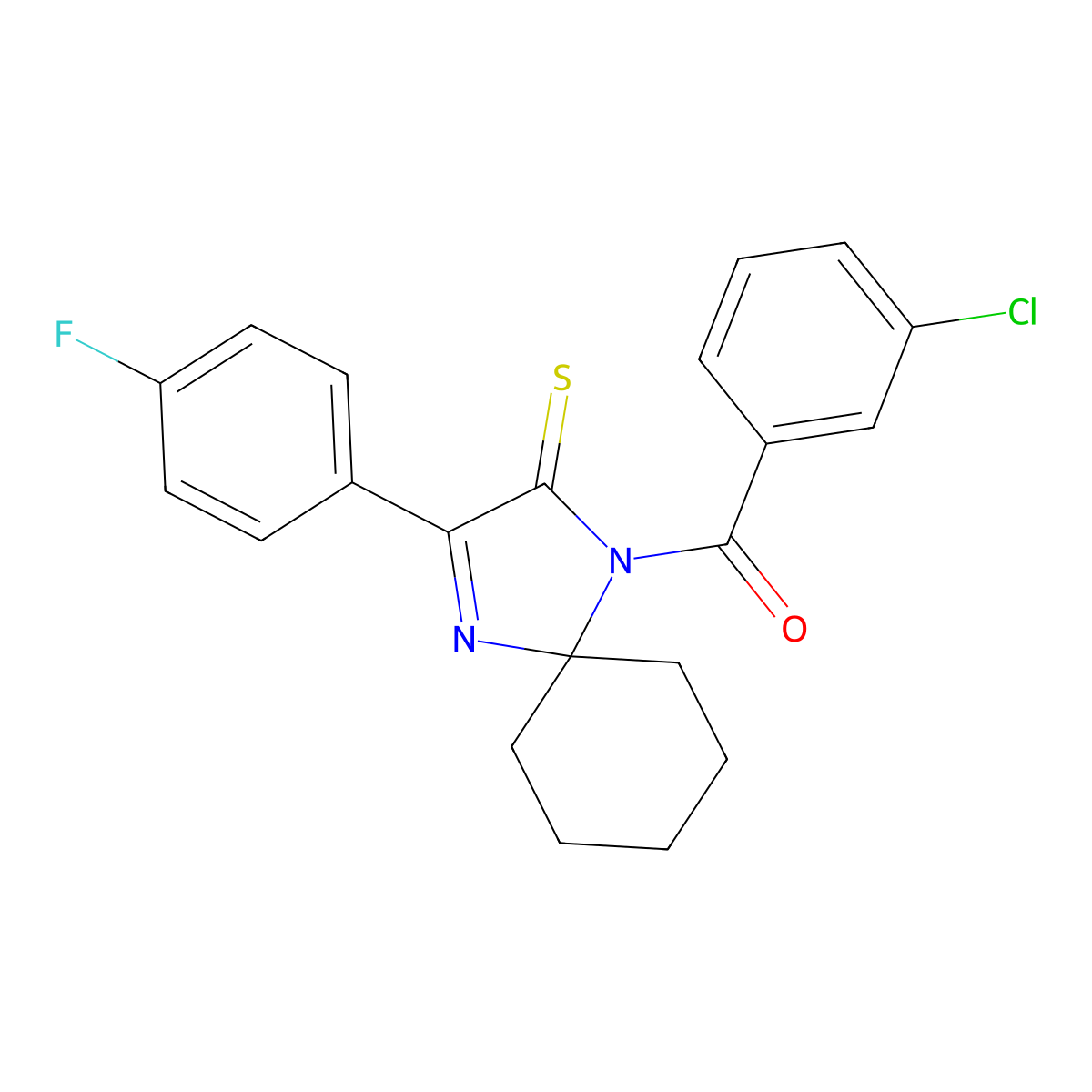 1-(3-Chlorobenzoyl)-3-(4-fluorophenyl)-1,4-diazaspiro[4.5]dec-3-ene-2-thione molecular structure, CAS 1223944-65-7
