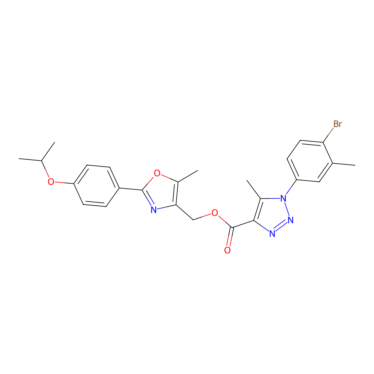 (2-(4-isopropoxyphenyl)-5-methyloxazol-4-yl)methyl 1-(4-bromo-3-methylphenyl)-5-methyl-1H-1,2,3-triazole-4-carboxylate molecular structure, CAS 1223945-15-0