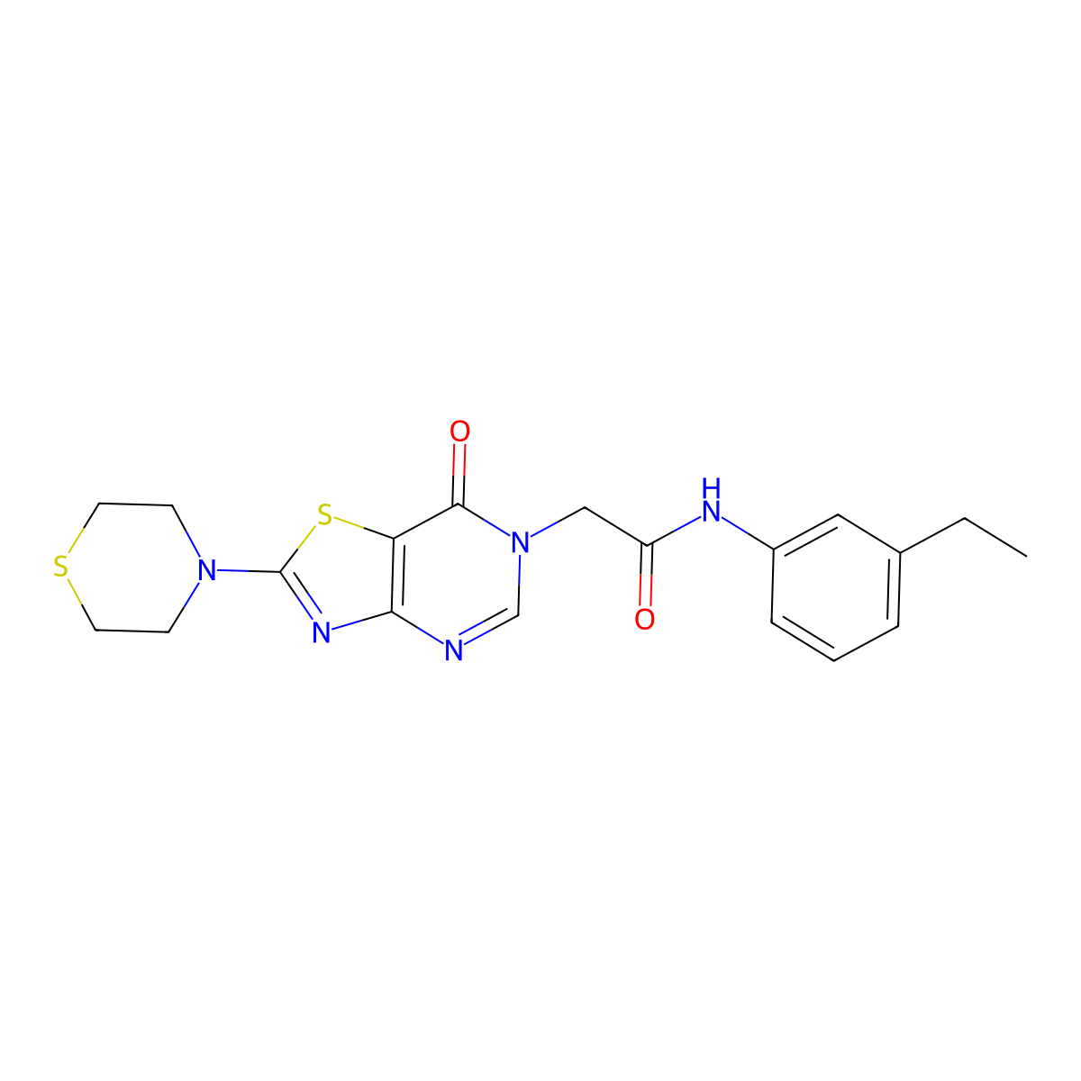 N-(3-ethylphenyl)-2-(7-oxo-2-thiomorpholinothiazolo[4,5-d]pyrimidin-6(7H)-yl)acetamide molecular structure, CAS 1223945-41-2