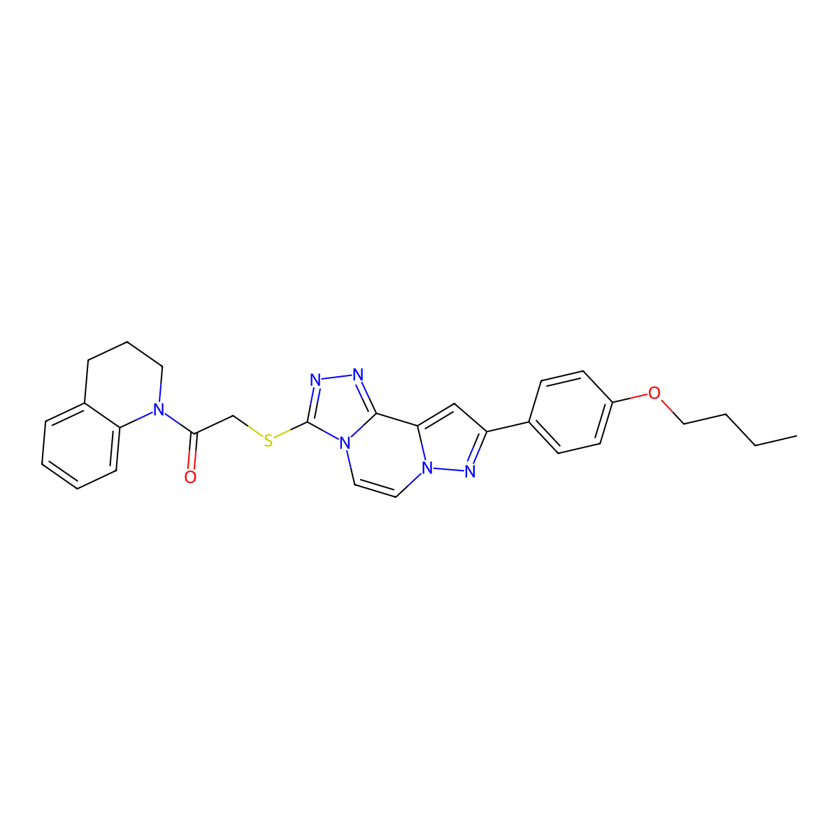 2-((9-(4-butoxyphenyl)pyrazolo[1,5-a][1,2,4]triazolo[3,4-c]pyrazin-3-yl)thio)-1-(3,4-dihydroquinolin-1(2H)-yl)ethanone molecular structure, CAS 1223947-77-0
