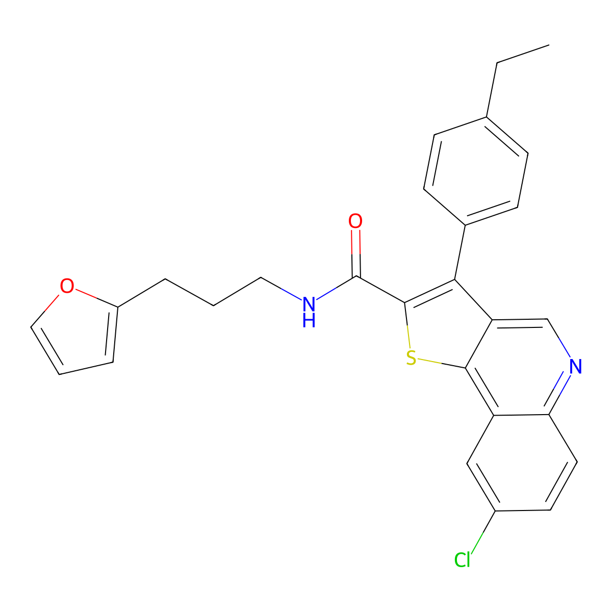 8-chloro-3-(4-ethylphenyl)-N-[3-(furan-2-yl)propyl]thieno[3,2-c]quinoline-2-carboxamide molecular structure, CAS 1223948-43-3