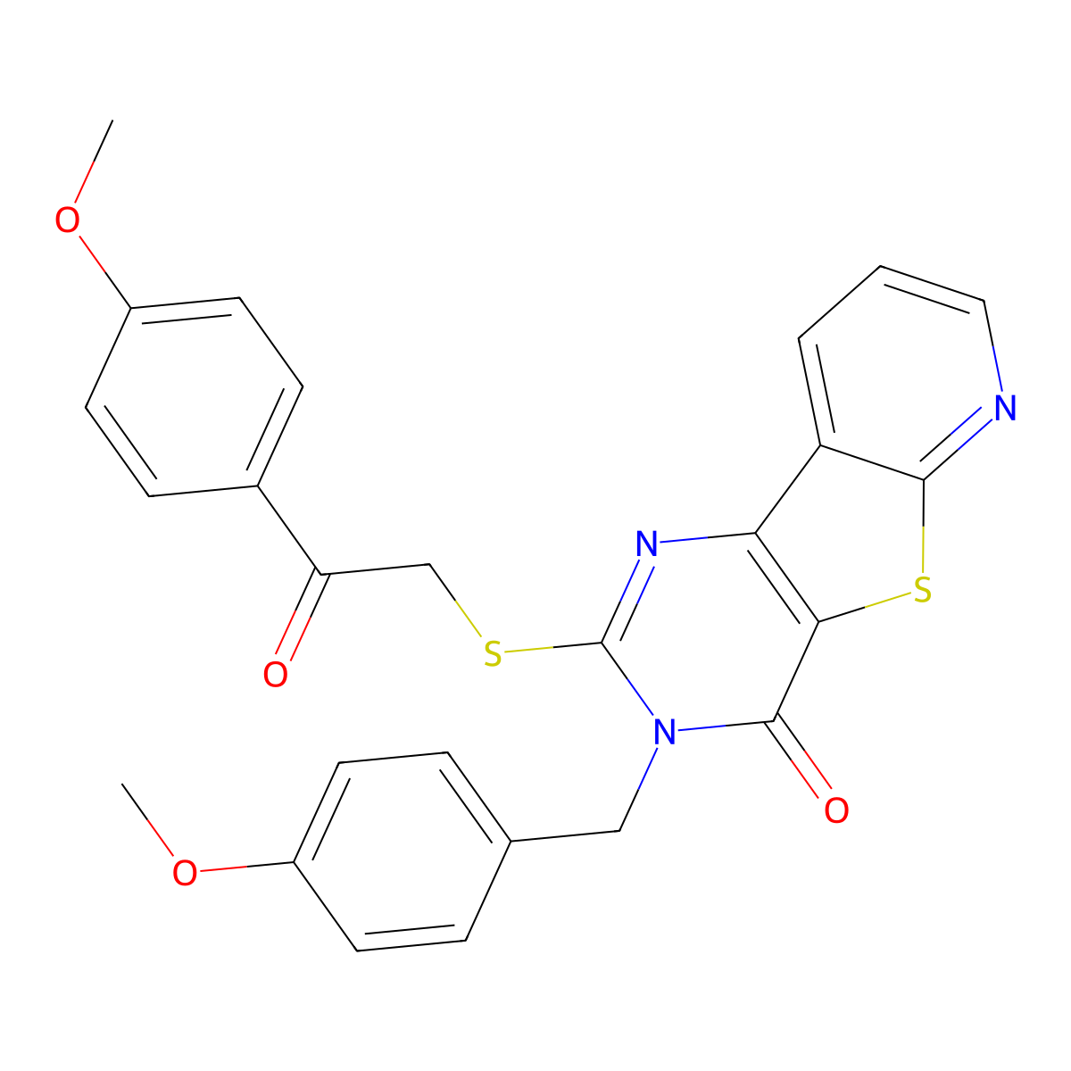 4-{[2-(4-Methoxyphenyl)-2-oxoethyl]sulfanyl}-5-[(4-methoxyphenyl)methyl]-8-thia-3,5,10-triazatricyclo[7.4.0.0^{2,7}]trideca-1(9),2(7),3,10,12-pentaen-6-one molecular structure, CAS 1223948-46-6
