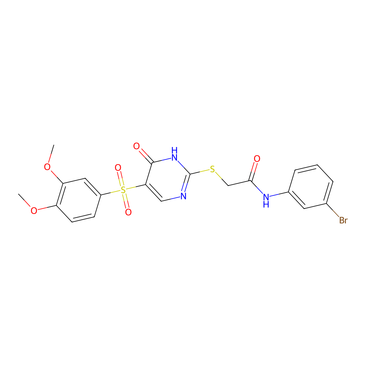 N-(3-bromophenyl)-2-({5-[(3,4-dimethoxyphenyl)sulfonyl]-6-oxo-1,6-dihydropyrimidin-2-yl}sulfanyl)acetamide molecular structure, CAS 1223948-76-2