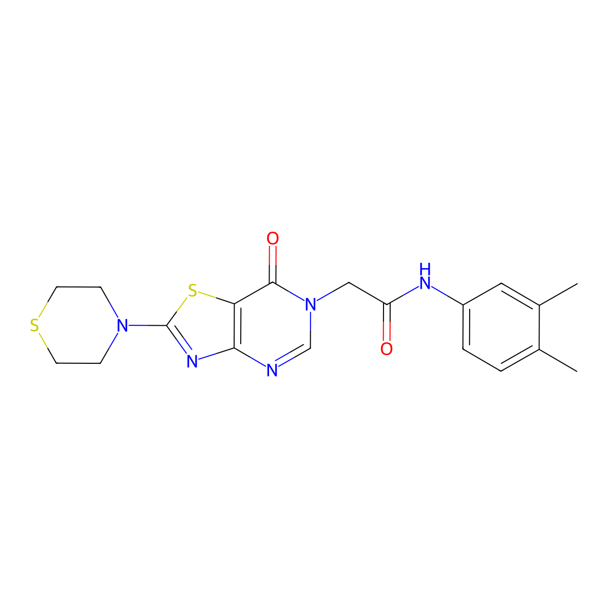 N-(3,4-dimethylphenyl)-2-(7-oxo-2-thiomorpholinothiazolo[4,5-d]pyrimidin-6(7H)-yl)acetamide molecular structure, CAS 1223949-49-2
