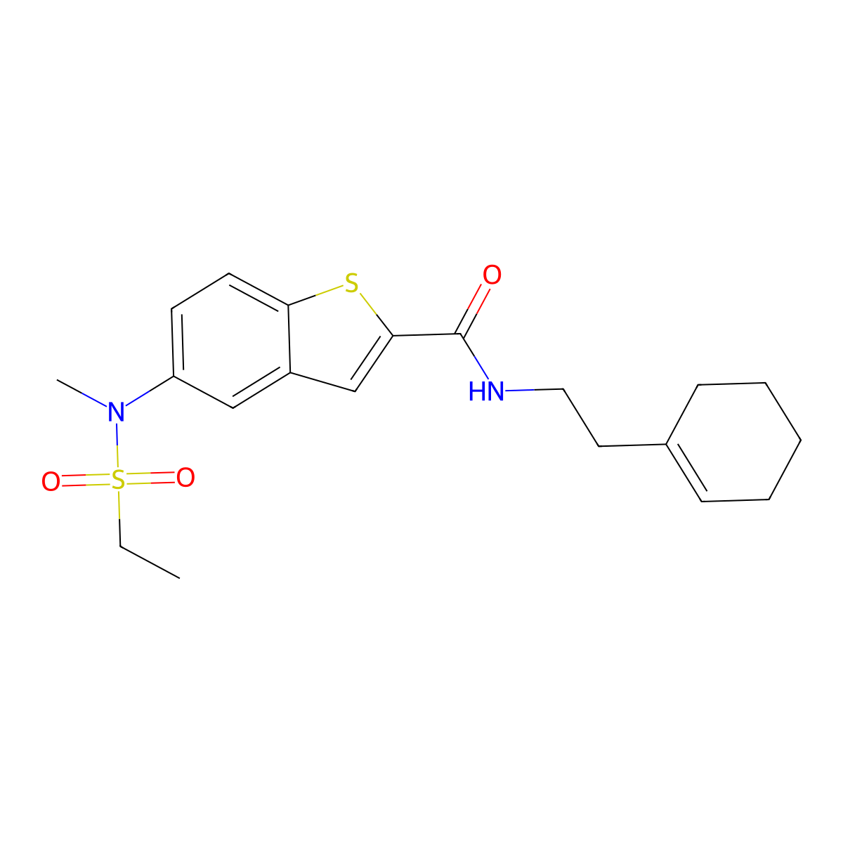 N-[2-(Cyclohex-1-EN-1-YL)ethyl]-5-(N-methylethanesulfonamido)-1-benzothiophene-2-carboxamide molecular structure, CAS 1223950-00-2