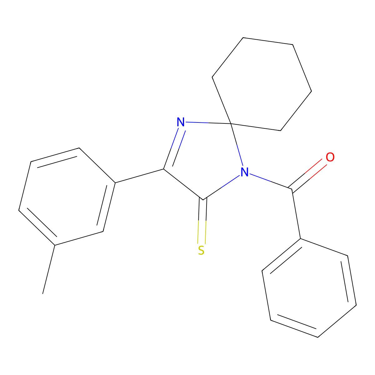 1-Benzoyl-3-(3-methylphenyl)-1,4-diazaspiro[4.5]dec-3-ene-2-thione molecular structure, CAS 1223950-01-3
