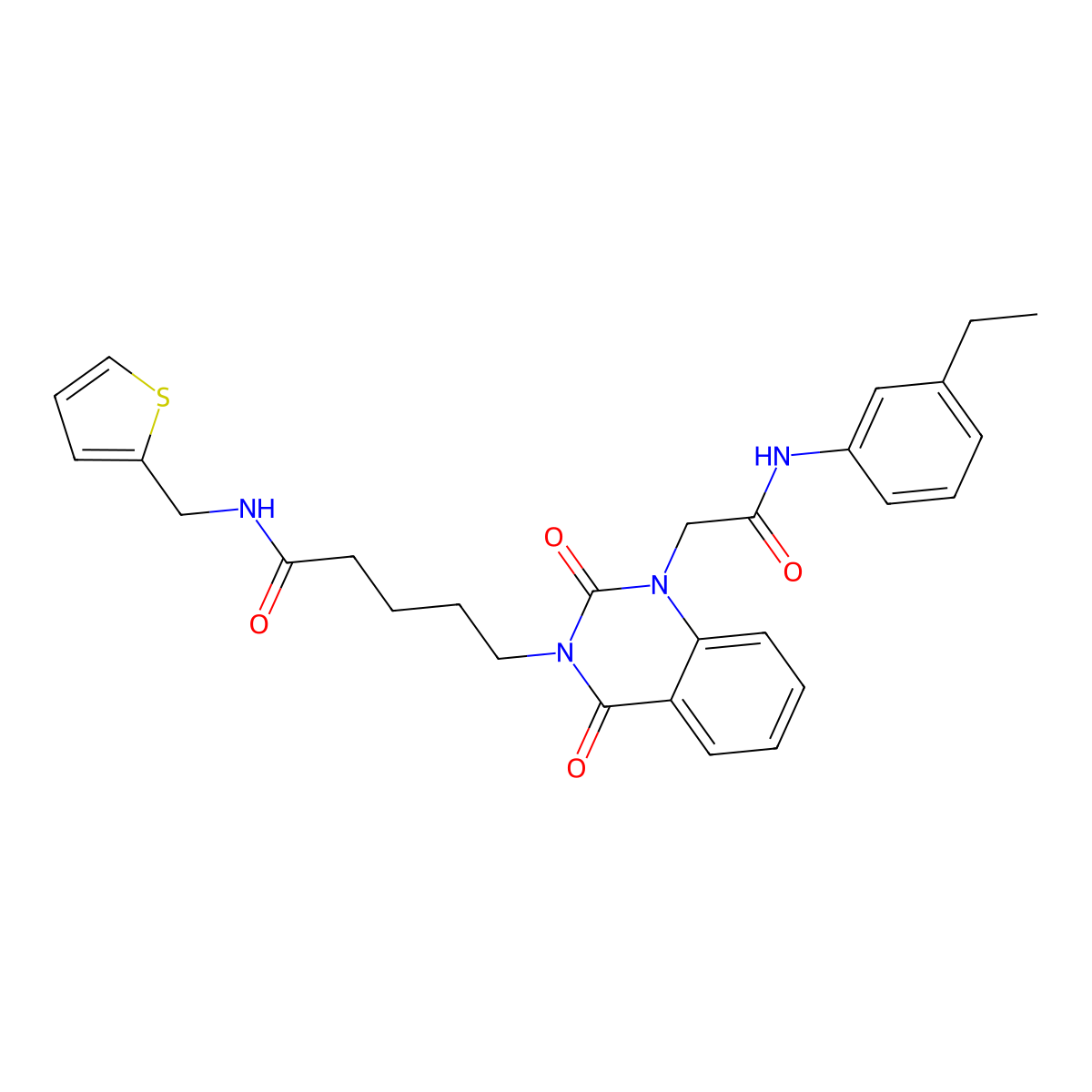 5-(1-{[(3-ethylphenyl)carbamoyl]methyl}-2,4-dioxo-1,2,3,4-tetrahydroquinazolin-3-yl)-N-[(thiophen-2-yl)methyl]pentanamide molecular structure, CAS 1223950-10-4