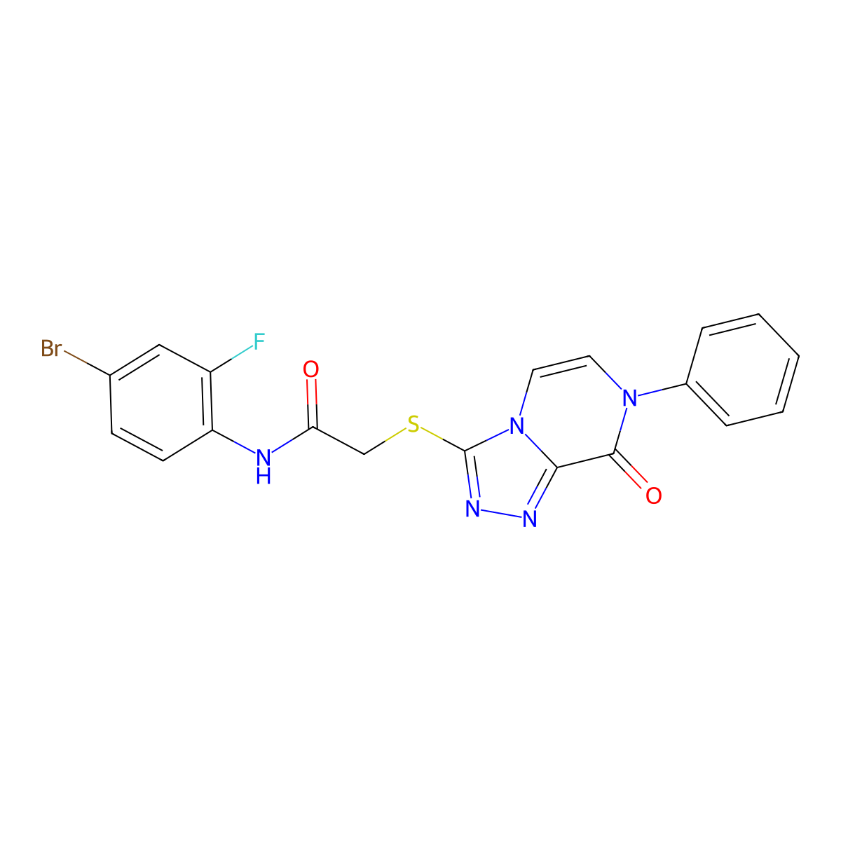 N-(4-bromo-2-fluorophenyl)-2-((8-oxo-7-phenyl-7,8-dihydro-[1,2,4]triazolo[4,3-a]pyrazin-3-yl)thio)acetamide molecular structure, CAS 1223950-18-2