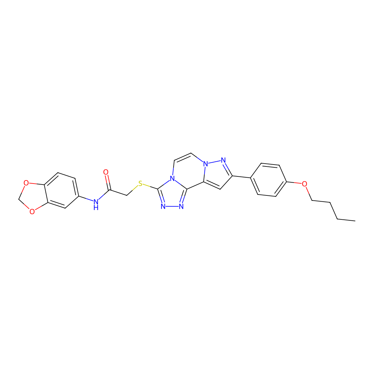 N-(benzo[d][1,3]dioxol-5-yl)-2-((9-(4-butoxyphenyl)pyrazolo[1,5-a][1,2,4]triazolo[3,4-c]pyrazin-3-yl)thio)acetamide molecular structure, CAS 1223950-67-1
