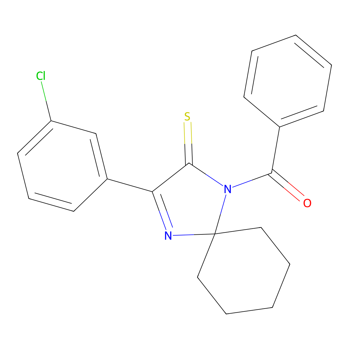 1-Benzoyl-3-(3-chlorophenyl)-1,4-diazaspiro[4.5]dec-3-ene-2-thione molecular structure, CAS 1223951-25-4