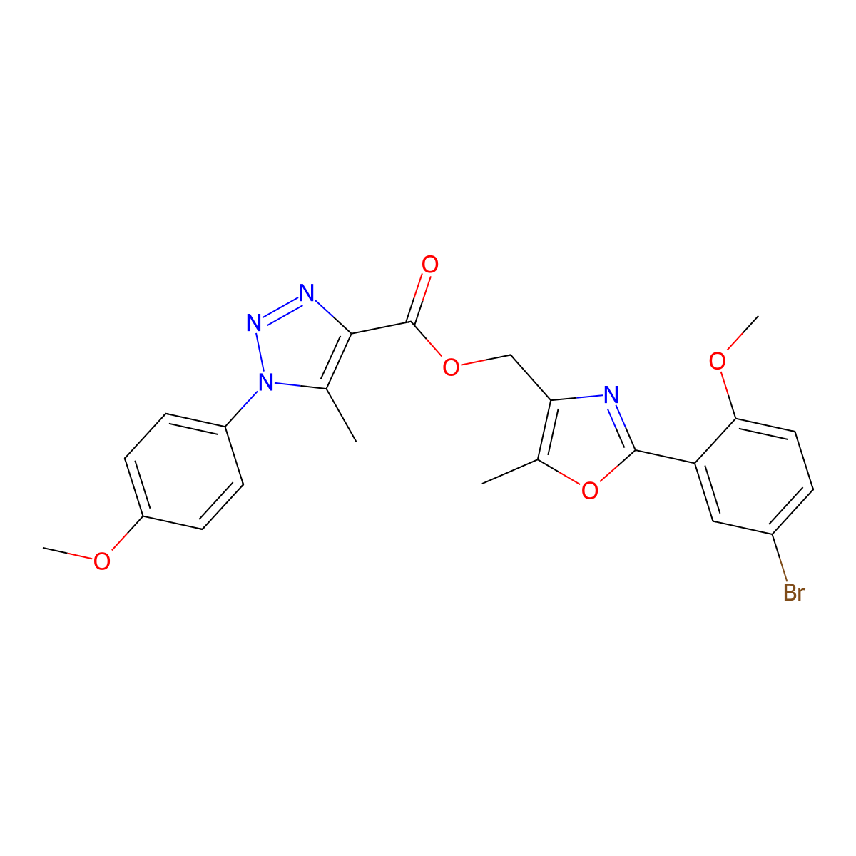 [2-(5-bromo-2-methoxyphenyl)-5-methyl-1,3-oxazol-4-yl]methyl 1-(4-methoxyphenyl)-5-methyl-1H-1,2,3-triazole-4-carboxylate molecular structure, CAS 1223951-28-7