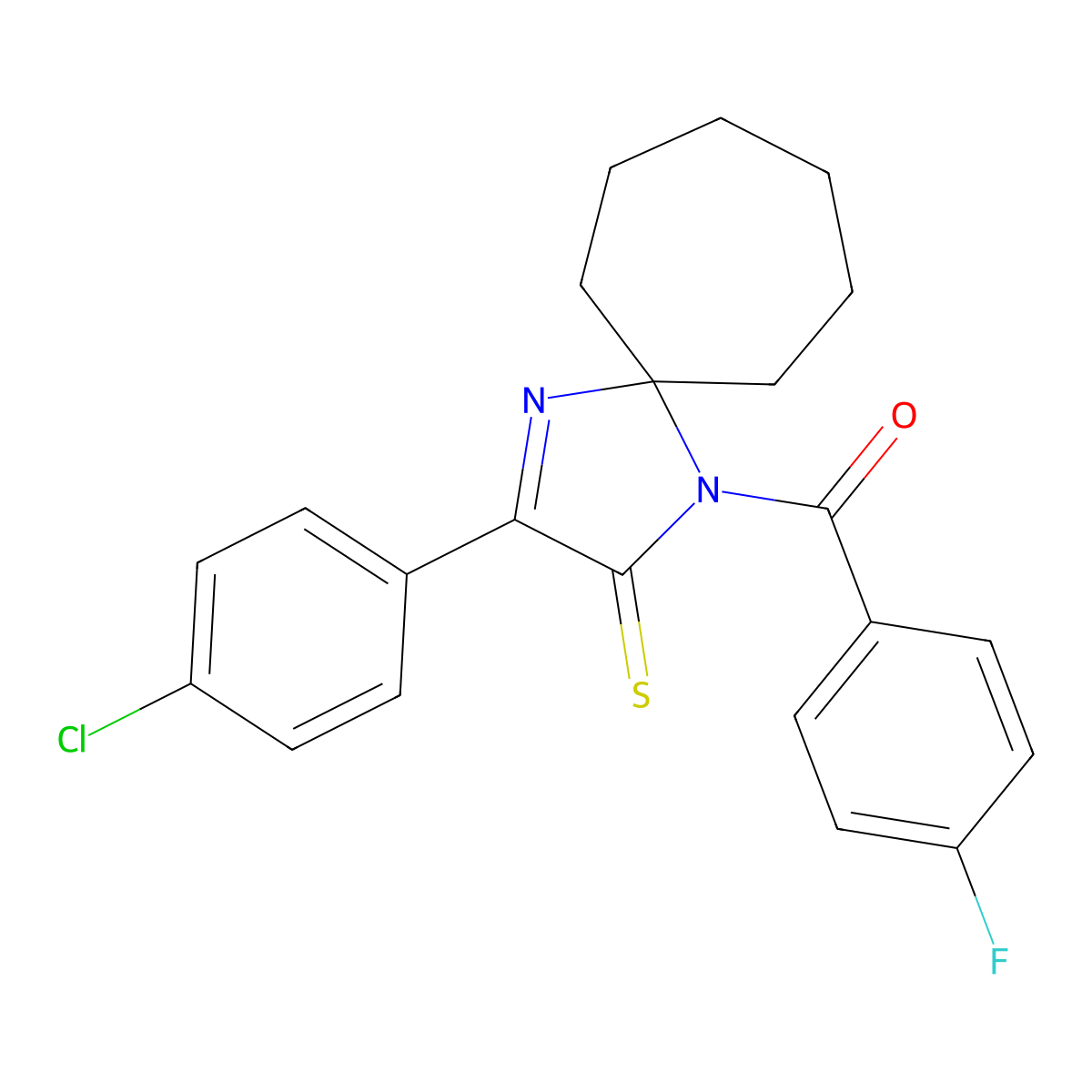 3-(4-Chlorophenyl)-1-(4-fluorobenzoyl)-1,4-diazaspiro[4.6]undec-3-ene-2-thione molecular structure, CAS 1223951-36-7
