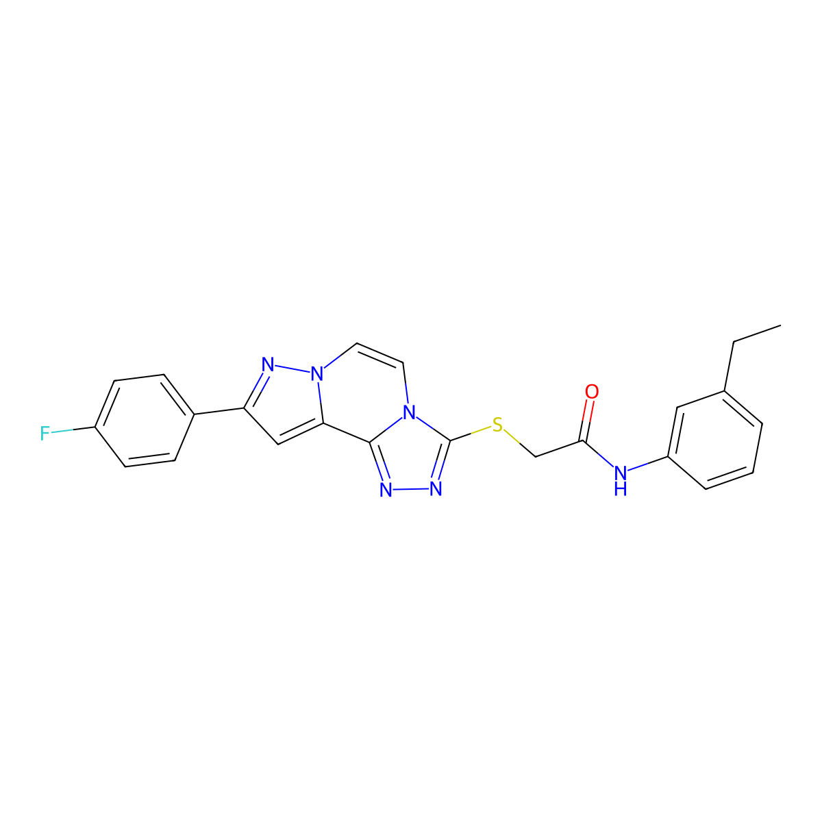N-(3-ethylphenyl)-2-((9-(4-fluorophenyl)pyrazolo[1,5-a][1,2,4]triazolo[3,4-c]pyrazin-3-yl)thio)acetamide molecular structure, CAS 1223952-70-2