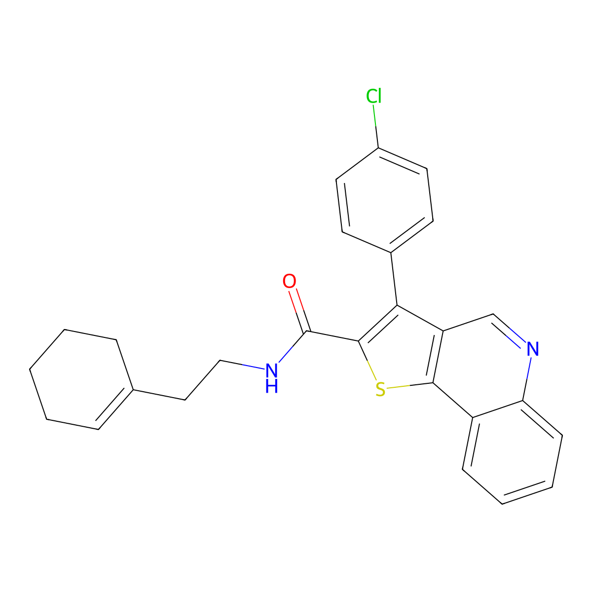 3-(4-chlorophenyl)-N-[2-(cyclohex-1-en-1-yl)ethyl]thieno[3,2-c]quinoline-2-carboxamide molecular structure, CAS 1223954-43-5