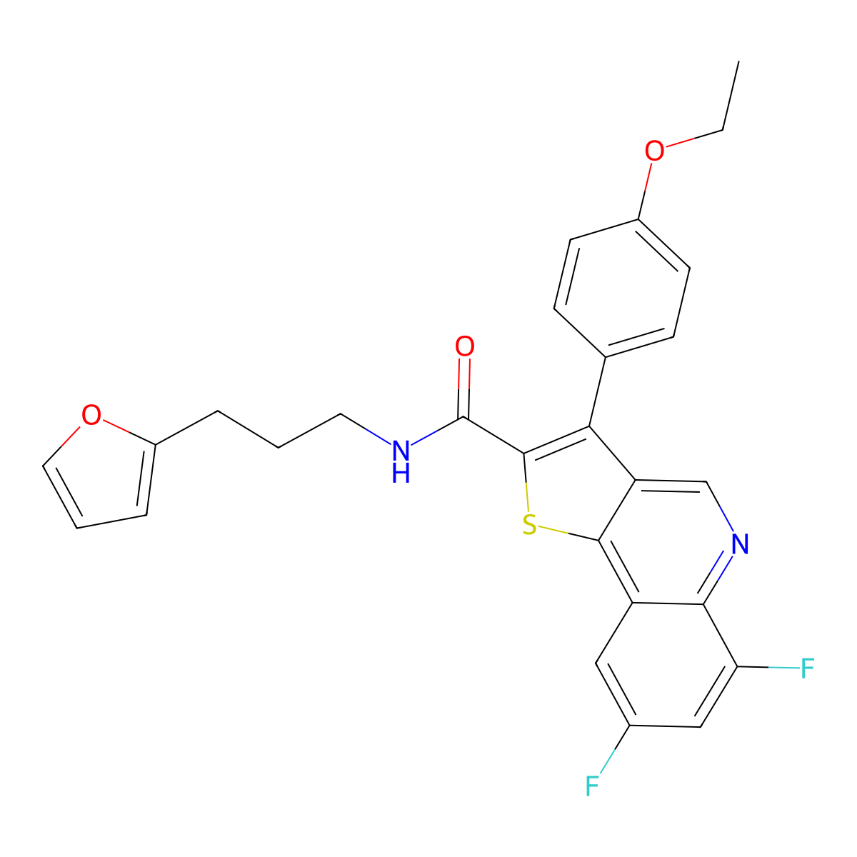 3-(4-ethoxyphenyl)-6,8-difluoro-N-[3-(furan-2-yl)propyl]thieno[3,2-c]quinoline-2-carboxamide molecular structure, CAS 1223954-99-1