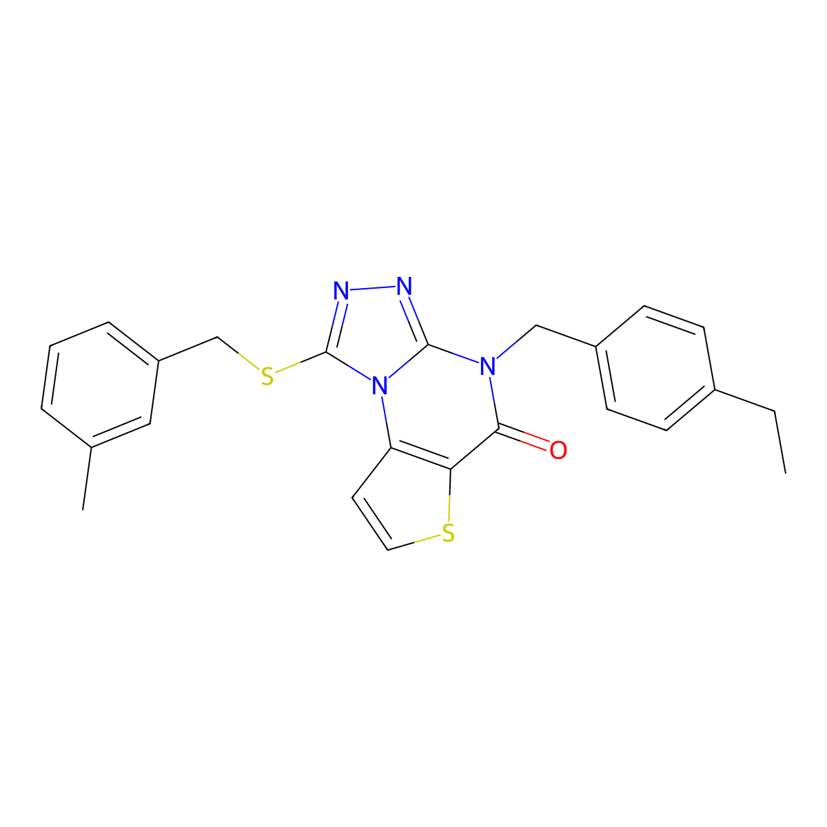 4-(4-ethylbenzyl)-1-((3-methylbenzyl)thio)thieno[2,3-e][1,2,4]triazolo[4,3-a]pyrimidin-5(4H)-one molecular structure, CAS 1223955-02-9