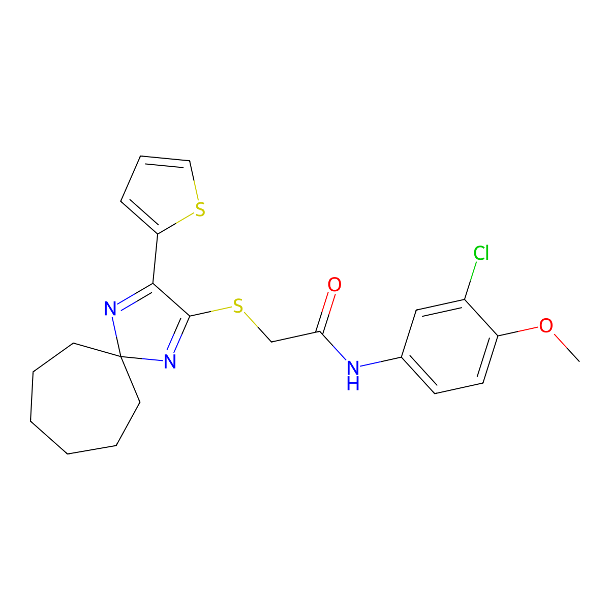 N-(3-chloro-4-methoxyphenyl)-2-((3-(thiophen-2-yl)-1,4-diazaspiro[4.6]undeca-1,3-dien-2-yl)thio)acetamide molecular structure, CAS 1223955-23-4