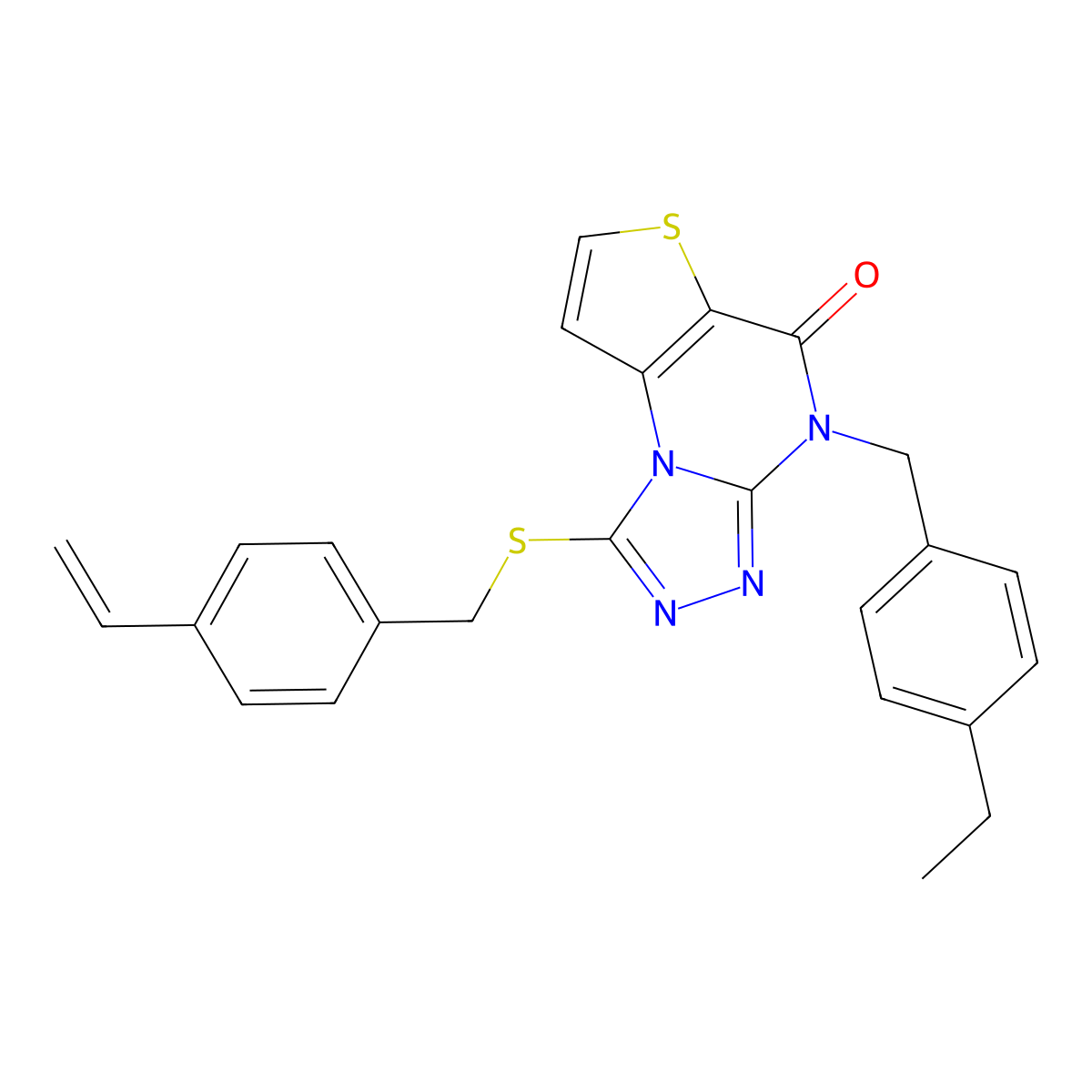 12-{[(4-Ethenylphenyl)methyl]sulfanyl}-8-[(4-ethylphenyl)methyl]-5-thia-1,8,10,11-tetraazatricyclo[7.3.0.0^{2,6}]dodeca-2(6),3,9,11-tetraen-7-one molecular structure, CAS 1223955-59-6