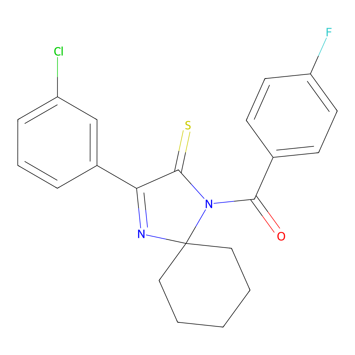 3-(3-Chlorophenyl)-1-(4-fluorobenzoyl)-1,4-diazaspiro[4.5]dec-3-ene-2-thione molecular structure, CAS 1223955-92-7