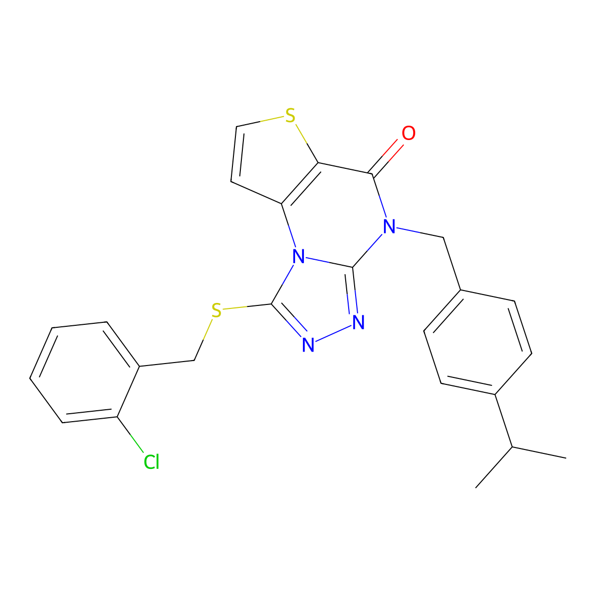 1-((2-chlorobenzyl)thio)-4-(4-isopropylbenzyl)thieno[2,3-e][1,2,4]triazolo[4,3-a]pyrimidin-5(4H)-one molecular structure, CAS 1223956-36-2