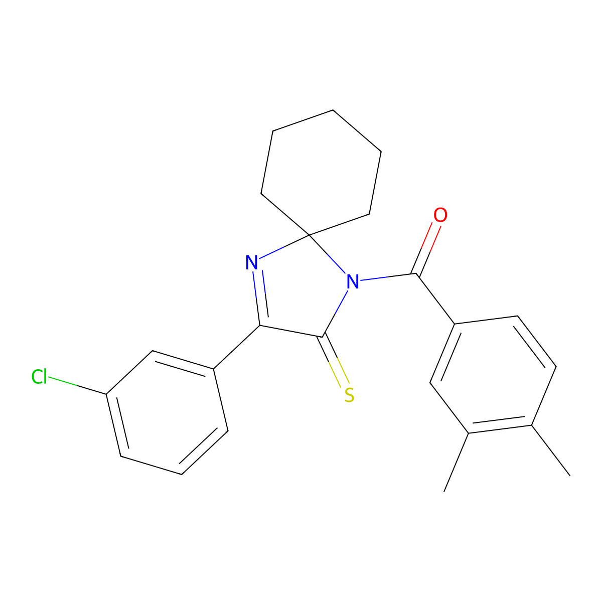 3-(3-Chlorophenyl)-1-(3,4-dimethylbenzoyl)-1,4-diazaspiro[4.5]dec-3-ene-2-thione molecular structure, CAS 1223956-37-3