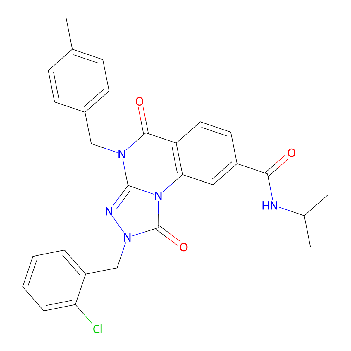2-(2-chlorobenzyl)-N-isopropyl-4-(4-methylbenzyl)-1,5-dioxo-1,2,4,5-tetrahydro-[1,2,4]triazolo[4,3-a]quinazoline-8-carboxamide molecular structure, CAS 1223956-38-4