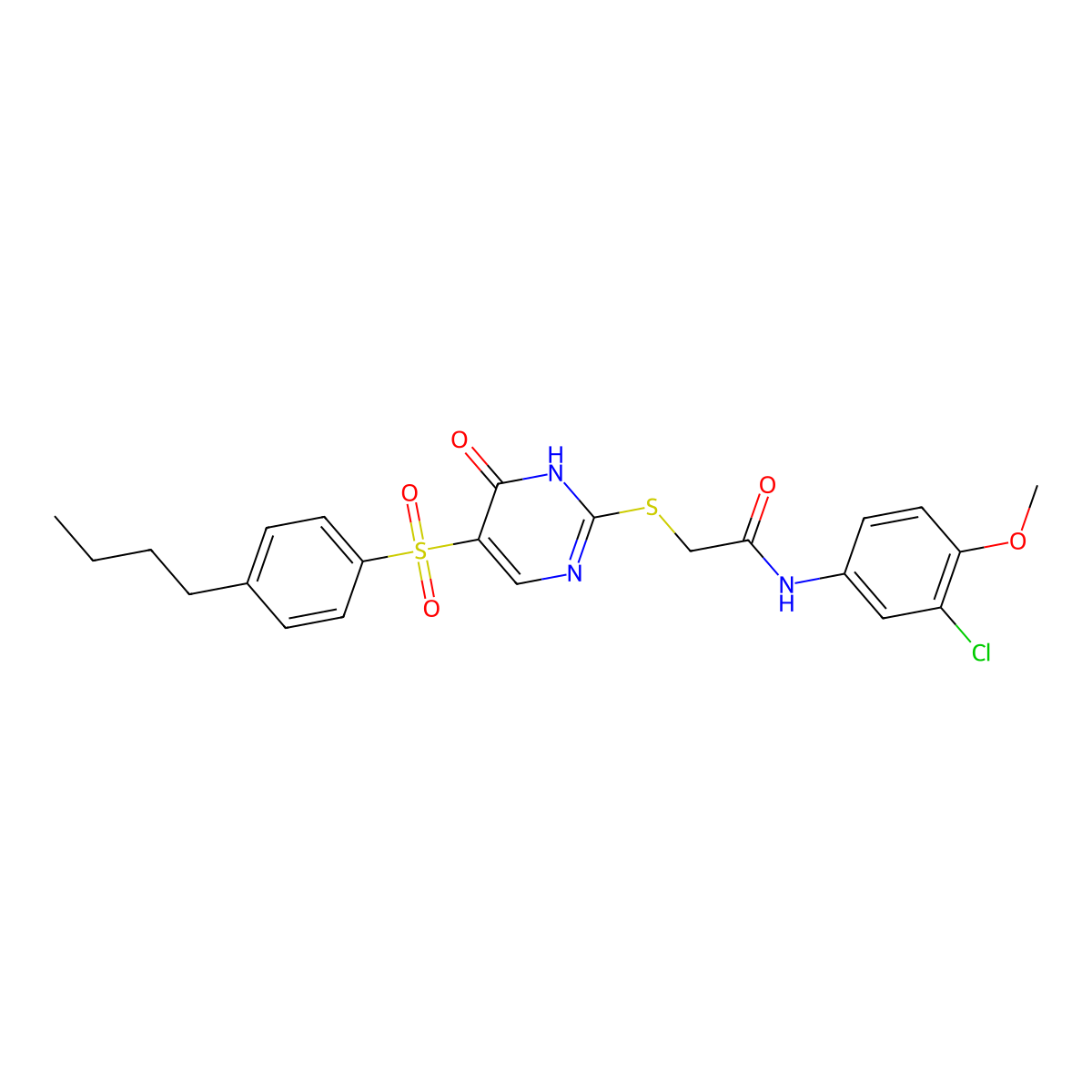 2-({5-[(4-butylphenyl)sulfonyl]-6-oxo-1,6-dihydropyrimidin-2-yl}sulfanyl)-N-(3-chloro-4-methoxyphenyl)acetamide molecular structure, CAS 1223956-98-6