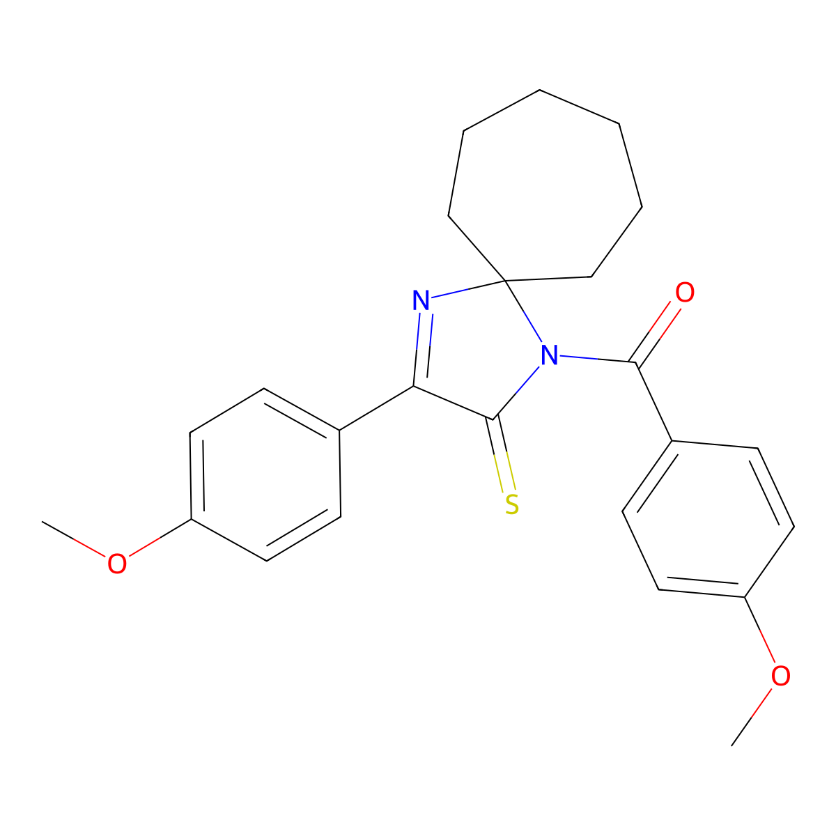 1-(4-Methoxybenzoyl)-3-(4-methoxyphenyl)-1,4-diazaspiro[4.6]undec-3-ene-2-thione molecular structure, CAS 1223957-44-5