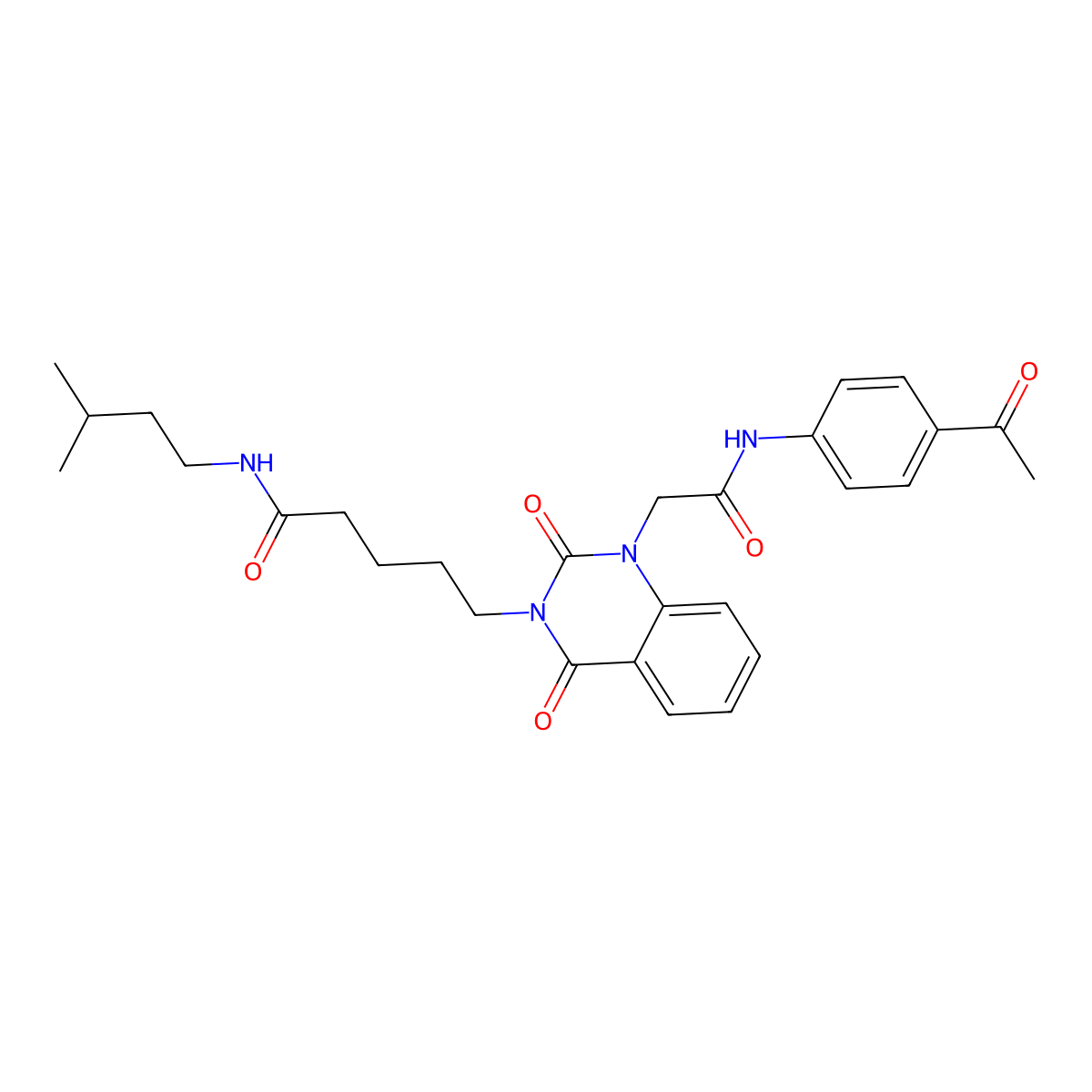 5-(1-(2-((4-acetylphenyl)amino)-2-oxoethyl)-2,4-dioxo-1,2-dihydroquinazolin-3(4H)-yl)-N-isopentylpentanamide molecular structure, CAS 1223958-22-2