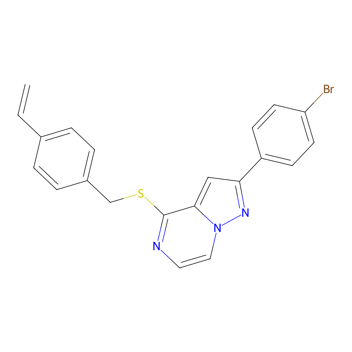 2-(4-Bromophenyl)-4-[(4-vinylbenzyl)thio]pyrazolo[1,5-a]pyrazine molecular structure, CAS 1223959-74-7