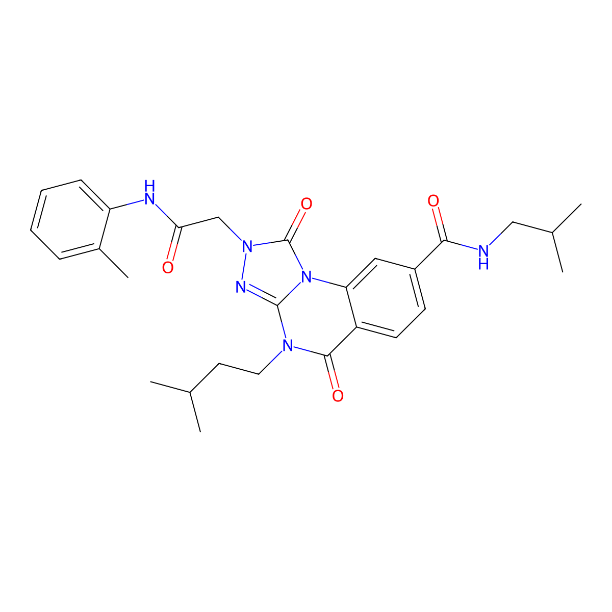 4-(3-methylbutyl)-2-{[(2-methylphenyl)carbamoyl]methyl}-N-(2-methylpropyl)-1,5-dioxo-1H,2H,4H,5H-[1,2,4]triazolo[4,3-a]quinazoline-8-carboxamide molecular structure, CAS 1223959-93-0