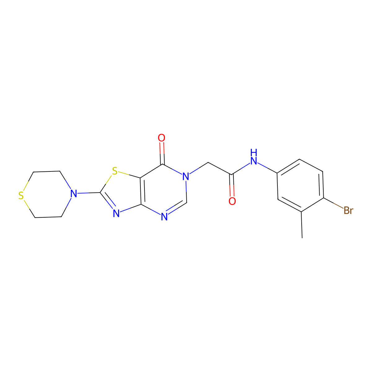 N-(4-bromo-3-methylphenyl)-2-(7-oxo-2-thiomorpholinothiazolo[4,5-d]pyrimidin-6(7H)-yl)acetamide molecular structure, CAS 1223960-98-2