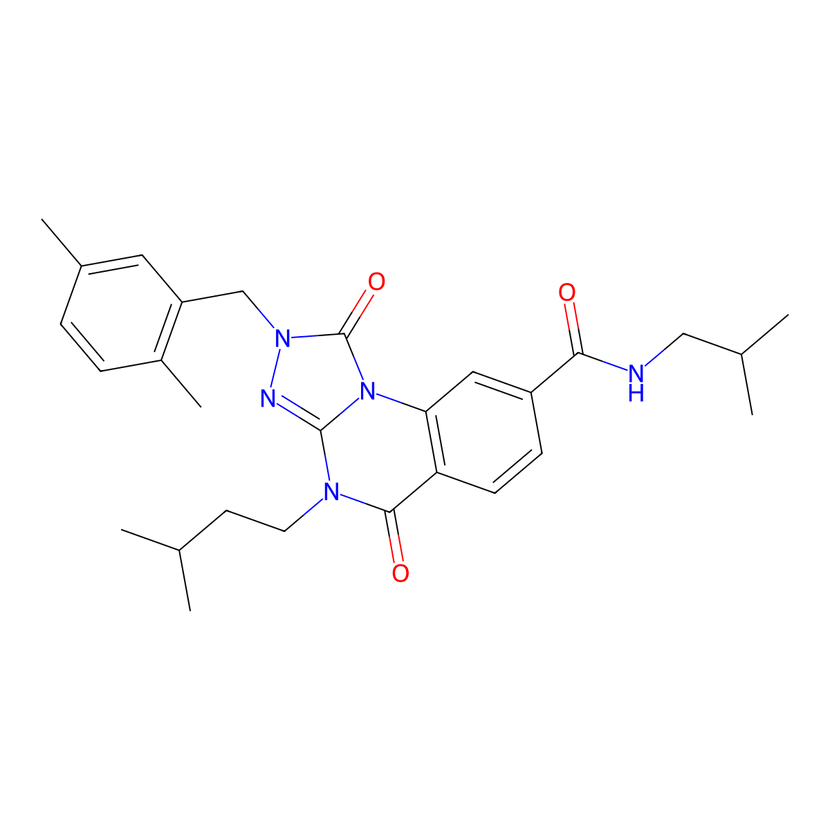2-[(2,5-dimethylphenyl)methyl]-4-(3-methylbutyl)-N-(2-methylpropyl)-1,5-dioxo-1H,2H,4H,5H-[1,2,4]triazolo[4,3-a]quinazoline-8-carboxamide molecular structure, CAS 1223961-90-7
